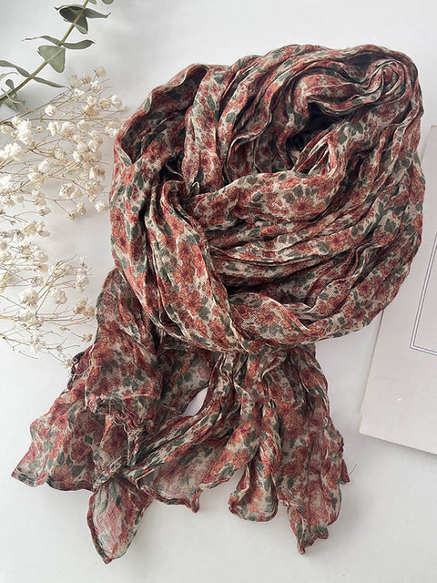 Women Summer Vintage Floral Cotton Scarf