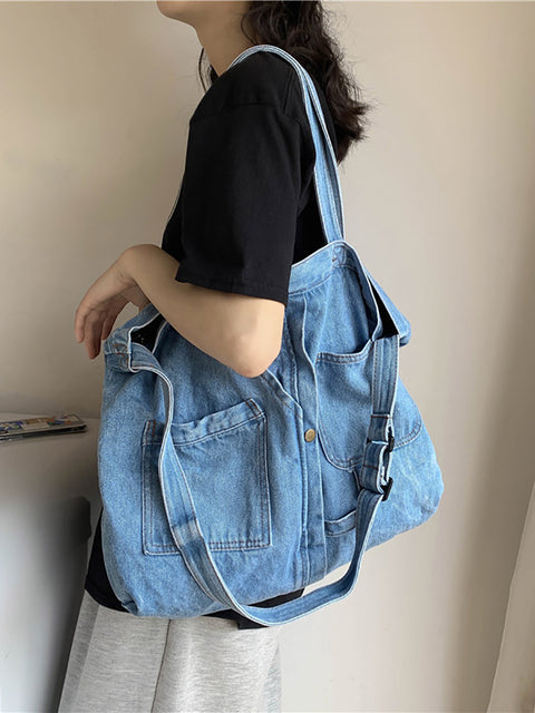 Dames Vintage effen denim schoudertas Crossbody tas