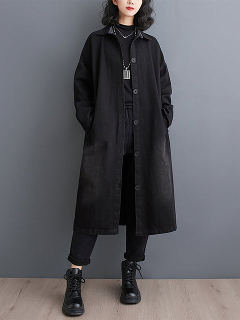 Dam Vinter Casual Denim Solid Long Shirt Coat