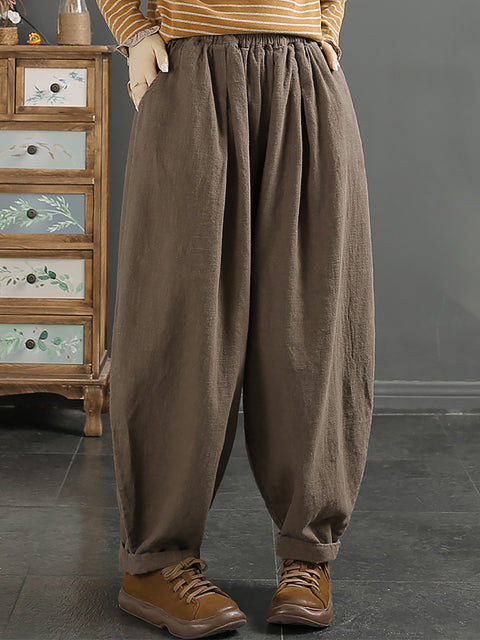 Plus Size Femei Vintage Toamna 100% In Pure Color Pantaloni Harem