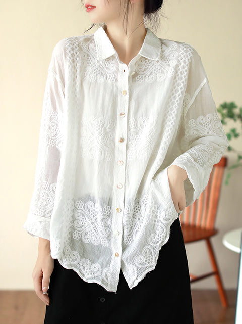 Chemise d'été à broderie artistique pour femme