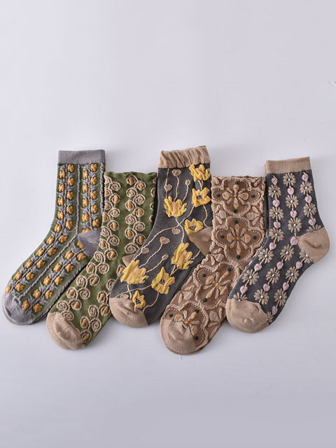 5 coppie donne autunno fiore vintage jacquard calze