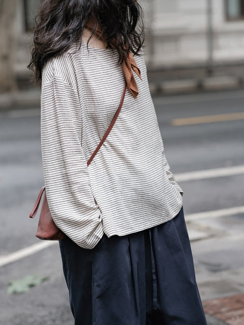 Chemise Décontractée à Manches Longues à Rayures Vintage de Grande Taille