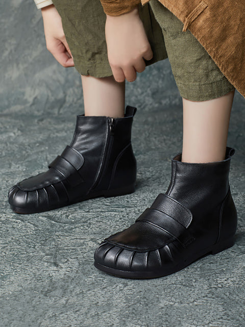 Bottines vintage en cuir véritable pour femme