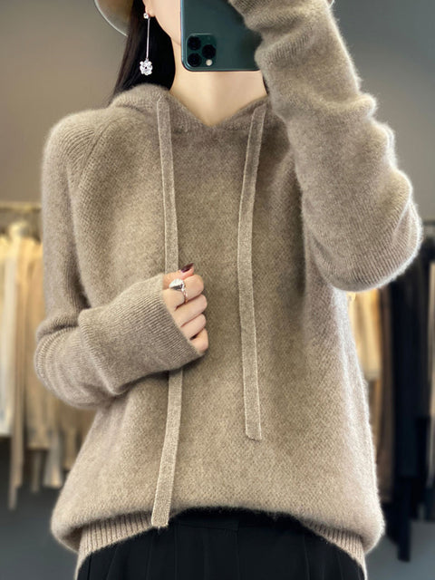 Pull en laine à capuche solide et décontracté pour femme, hiver