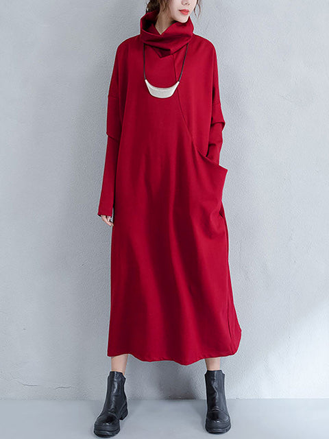 Vestido tipo túnica de lino 100 % vintage de otoño para mujer, de talla grande y acolchado