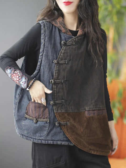 Dames herfst retro gesplitst corduroy vest met capuchon