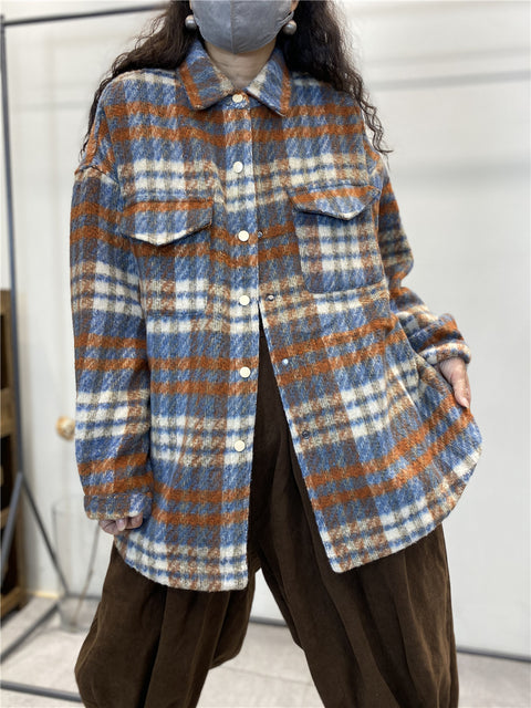 Veste chemise d'hiver à carreaux vintage pour femmes de grande taille