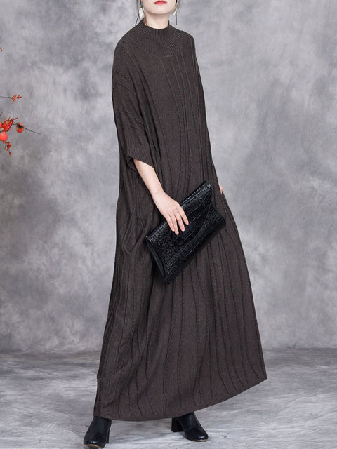 Women Autumn Artsy Jacquard Knitted Half-Turtleneck Dress