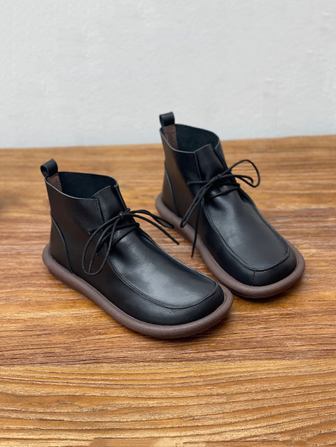 Kvinner Vinter Retro Myke Ekte Skinn Flat Boots