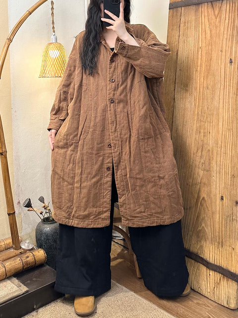 Kvinner Vintage Høstblomst Button-up Cotton Coat