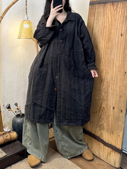 Kvinnor Vintage Höstblomma Button-up bomull Coat