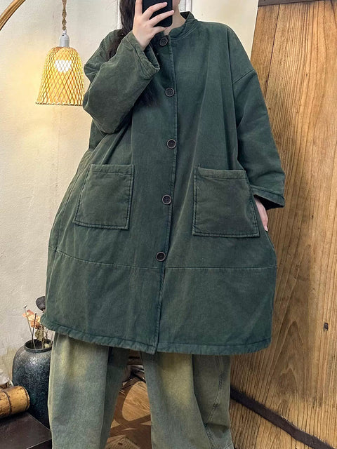 Kvinner Vintage Høstblomst Button-up Cotton Coat