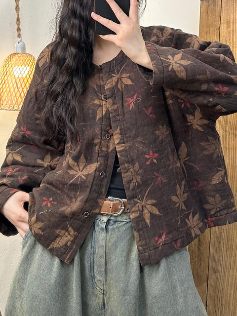 Kvinder Vintage Autumn Flower Button-up bomuldsfrakke