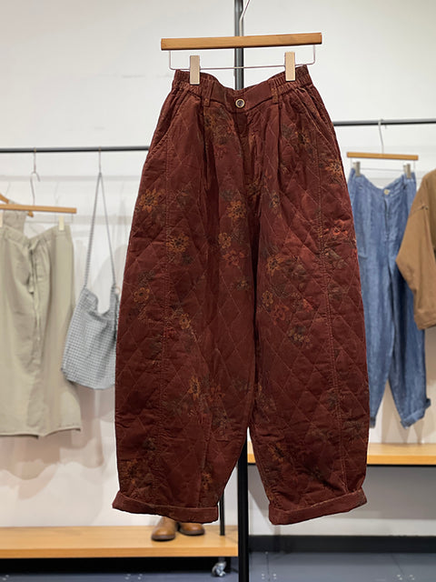 Pantaloni harem in denim con fiori retrò autunnali da donna