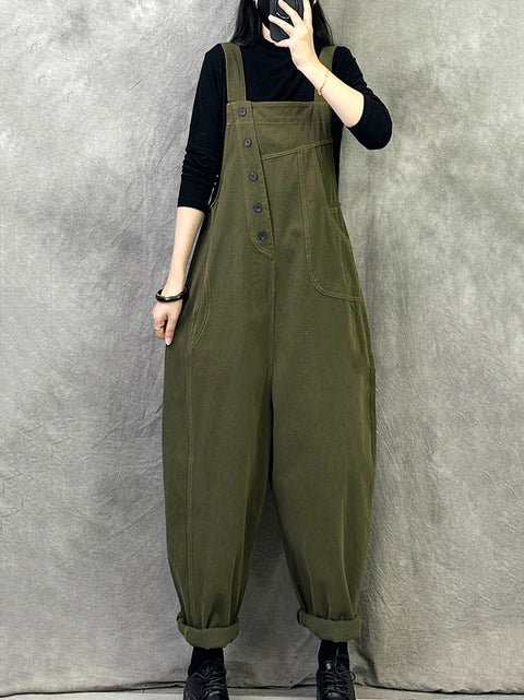 Dames Vintage Solid Corduroy Losse Jumpsuits