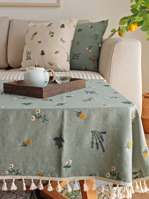 Artsy Foral Embroidery Cover vászon asztalterítő