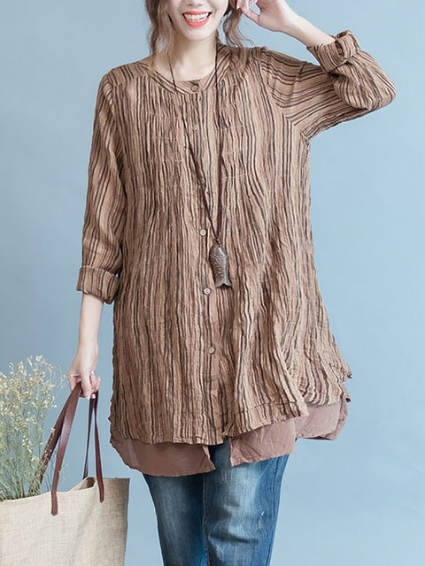 Camicia cardigan con impunture larghe a righe vintage da donna taglie forti