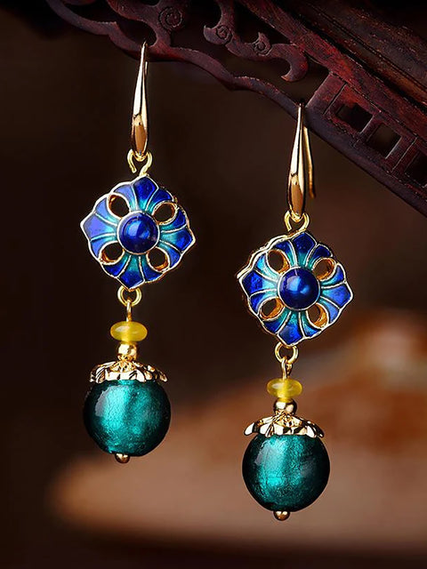 Boucles d'oreilles ethniques faites à la main en cloisonné de qualité