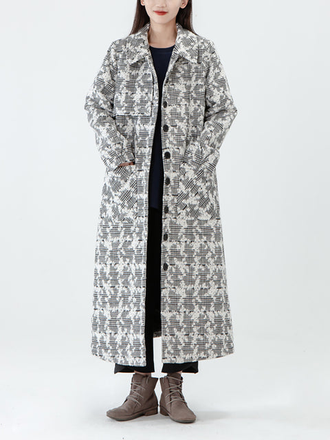 PLUS Størrelse - Jacquard Kvinder Pocket Winter Breasted Coat