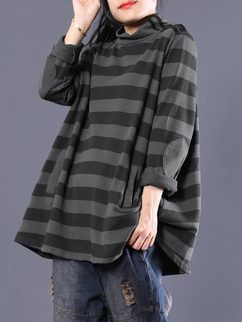 Plus Size Dame Casual Stripe rullekrave sweatshirt