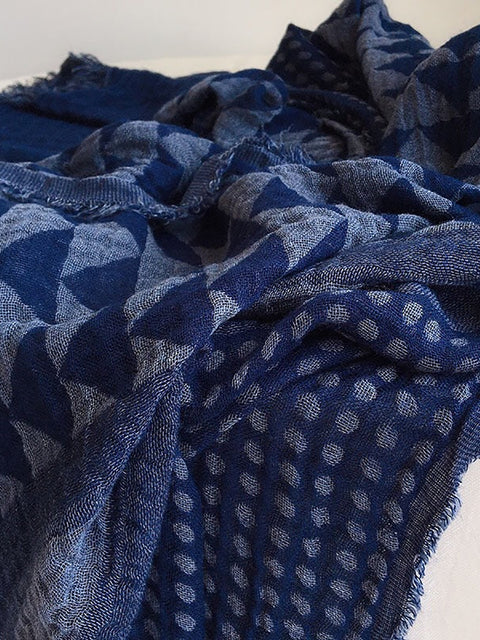 Vrouwen retro geometrische batik blauwe kwastje sjaal sjaal