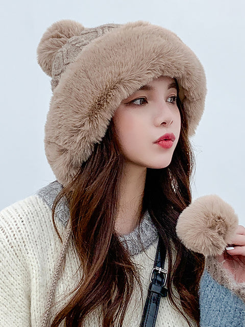 Winter Women Thicken Warm Hairball Hat