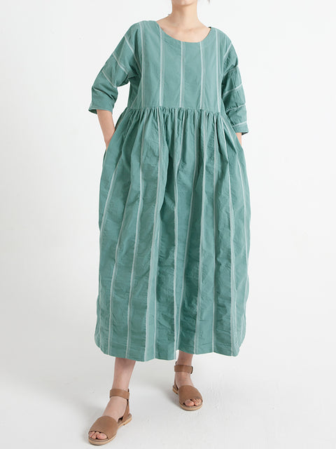 Robe plissée ample décontractée en coton de grande taille à manches mi-longues d'été