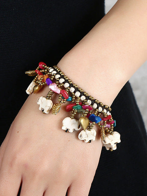 Damen Bohemia Elephant Woven Türkis Armband