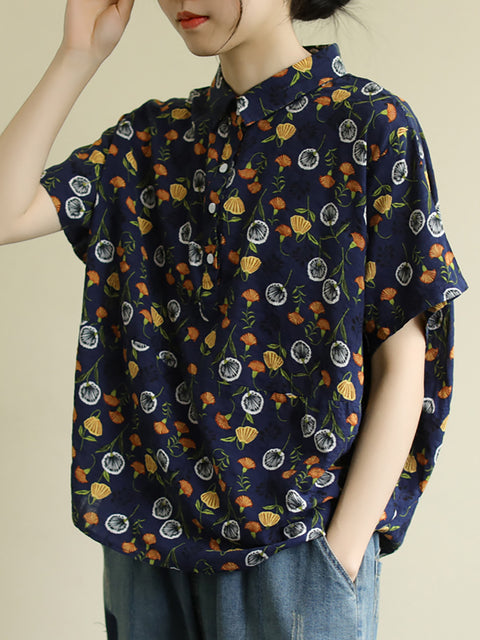 Plus maat - Zomerbloemenprint Dun katoenen bloemenshirt