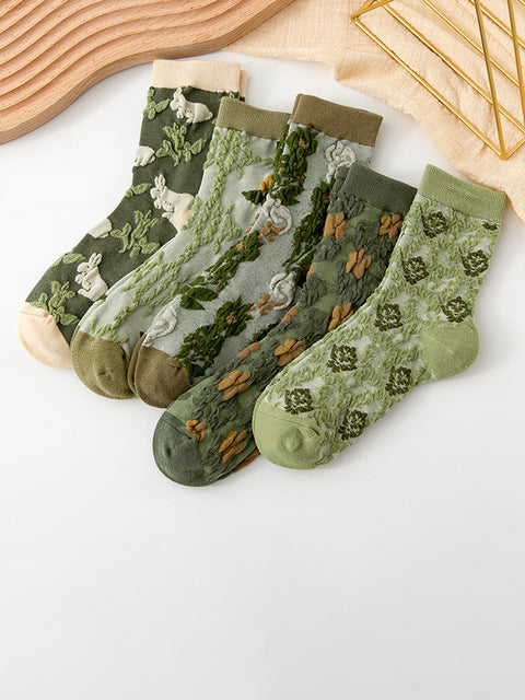 5 Paar Mädchen-Socken im Vintage-Blumen-Court-Stil