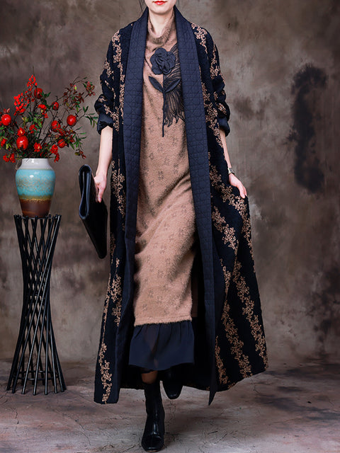 Dame Vinter Jacquard Lang Over Knee Trench Coat