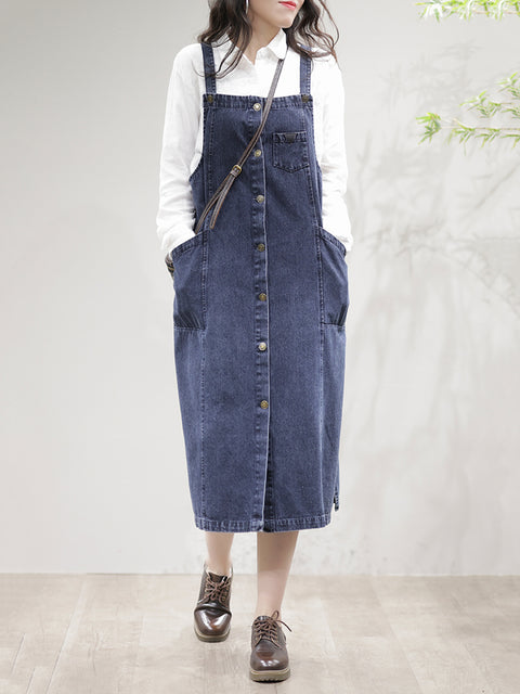 Kvinnor Casual Splits Split Hem Pocket Overall Klänning