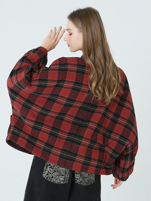 Plus Size Lente Winter Plaid Dames Losse Casual Jas M-2XL