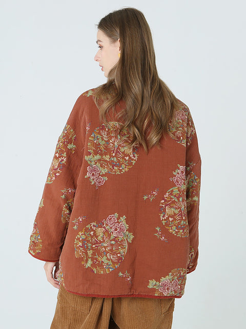 Plus Size Flower Prints Kvinder Langærmet Spring Coat