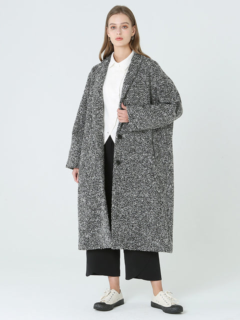 Plus Stærð Long Wool Women Vetrar Langerma Kápa M-2XL