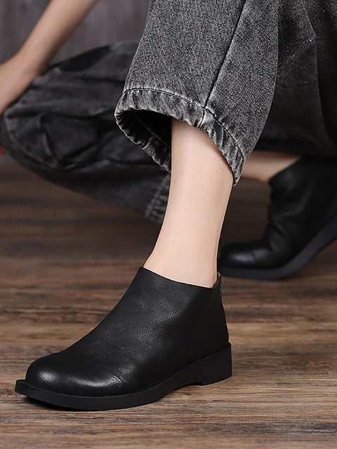 BUYKUD bottes courtes Vintage en cuir véritable faites à la main pour femmes