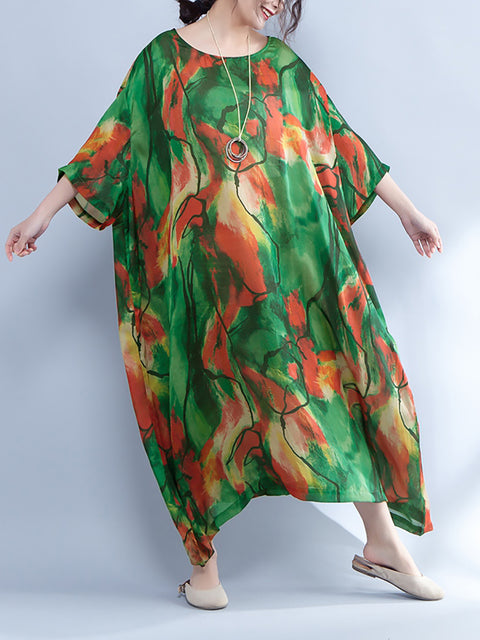 Grande taille – Robe d'été ample imprimée à manches trois quarts pour femme