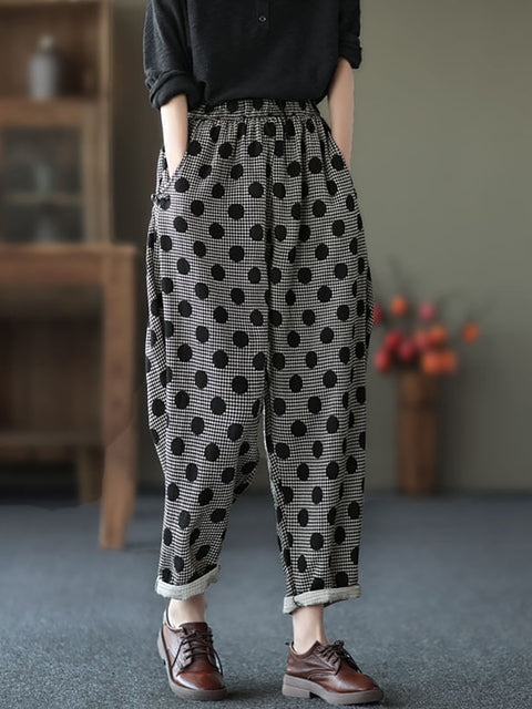 Plus size - Dam Retro Pocket Cotton Casual Dots Harem Pants